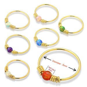  14K Yellow Gold Spring Coil end with Opal Stone Hoop Nose Ring