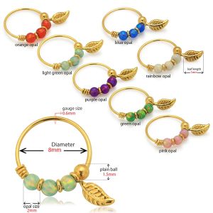 9K Yellow Gold Opal Stones with Leaf Hoop Nose Ring9K Yellow Gold Opal Stones with Leaf Hoop Nose Ring