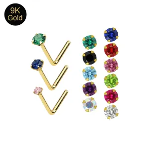 9K Gold L Bend Crystal Nose Stud