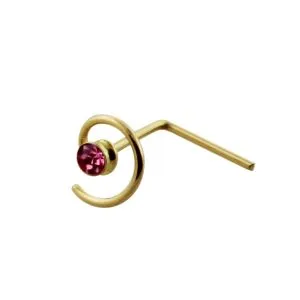 9K Gold L-Shaped Jeweled Coil Nose Stud