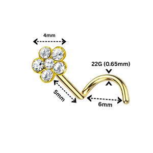 9K Solid Yellow Gold Crystal Flower Nose Stud