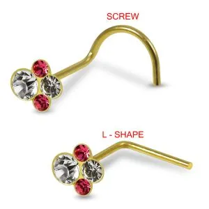 9K Gold White And Pink CZ Jeweled Nose Stud