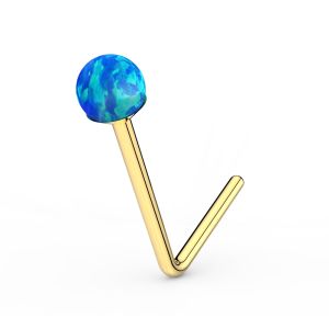 9K Solid Yellow Gold Ethereal Synthetic Opal Ball L-Bend Nose Stud (22G)