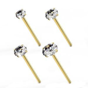 20G 9K Yellow Gold CZ Prong Setting Nose Stud