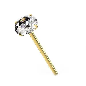 20G 9K Yellow Gold CZ Prong Setting Nose Stud