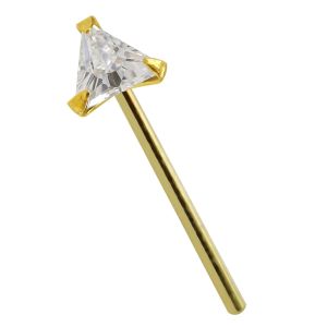 9K Gold Straight end Tri Angle Jeweled Nose Stud