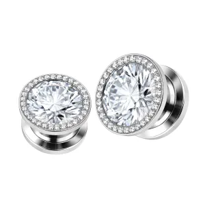 AAA Stone Multi Jeweled Screw Fit Flesh Tunnel