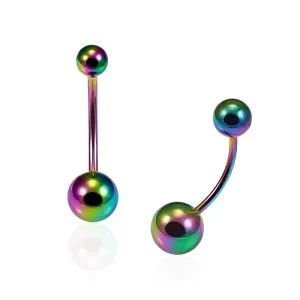 Surgical Steel Rainbow Anodized 16G Belly Banana with Ball
