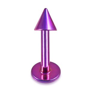 Surgical Steel Purple Anodized 14G Labret Piercing with Cone and Spike