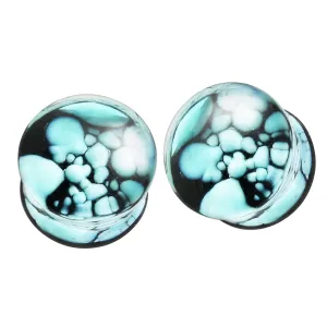 Aqua Pebble Pyrex Glass Ear Plug