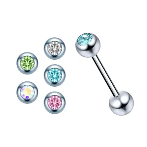 Aquamarine PVD Anodized Tongue Barbell with CZ Jeweled Stone Ball
