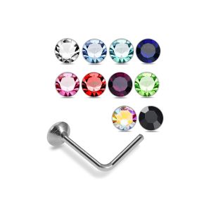 925 Sterling Silver 2mm Round Jeweled L-Bend Nose Stud Box (20pcs)