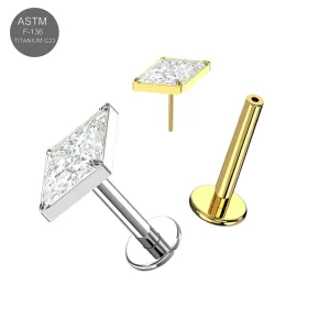 ASTM F-136 Titanium Kite CZ Labret Set in Plain and Gold PVD showing assembled set and separate threadless pin view (ETP217).