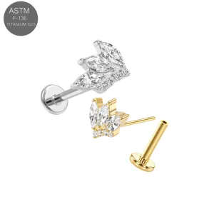 ASTM F-136 Titanium Marquise CZ Butterfly Cluster Threadless Labret (18G/16G)
