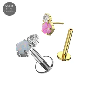 ASTM F-136 Titanium High-Polish and Gold PVD Peanut Duo Threadless Labret Complete Set showing decorative top and post assembly (ETP286).