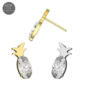 ASTM F-136 Titanium High-Polish and Gold PVD Pineapple CZ Threadless Top Set with Side Profile View (TST100)