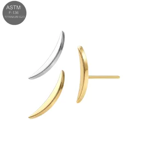 ASTM F-136 Titanium threadless solid crescent moon tops in plain silver and gold PVD finishes.