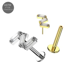 Main product view of plain titanium complete set and Gold PVD labret assembly showing top and post separately (ETP202).
