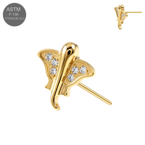 ASTM F-136 Titanium CZ Stingray Threadless Top | Universal 18G/16G Fit