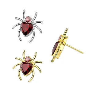 ASTM F-136 Titanium Red Heart CZ Spider threadless top complete set in Plain Titanium and separate Gold PVD components.