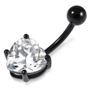 Single Jeweled Heart CZ Stone Navel Belly Button Ring