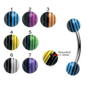 316L Surgical Steel Eyebrow Banana With Laser Striped UV Balls