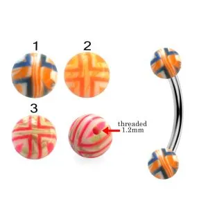 316L Surgical Steel  Eyebrow Banana With Hand Painted Multi Color UV Balls