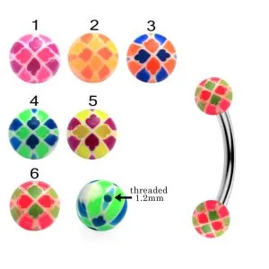 316L Surgical Steel Eyebrow Banana With Mix Color Leaf UV Balls