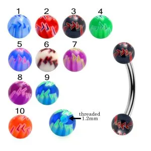 316L Surgical Steel Eyebrow Banana With Hand Painted Colorful Arrow Design UV Balls