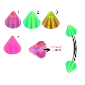 316L Surgical Steel Eyebrow Banana With Multi Stripe Fancy UV Cones