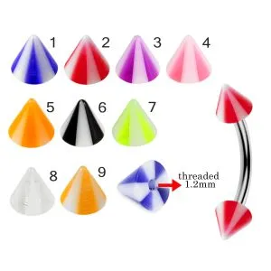 316L Surgical Steel Eyebrow Banana With Milky White with Different color UV Cones