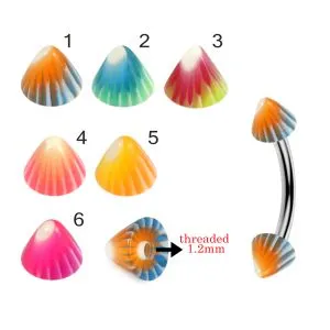 316L Surgical Steel Eyebrow Banana With  Multi Stripe and color UV Cones
