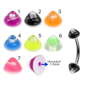 316L Surgical Steel Eyebrow Banana With Colorful Glitter UV Cones