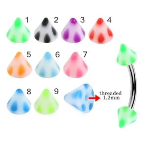 316L Surgical Steel Eyebrow Banana With Colorful Small Dots Design UV Cones