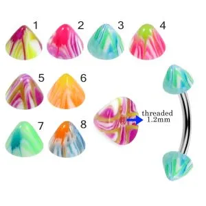 316L Surgical Steel Eyebrow Banana With Colorful Marble Design UV Cones