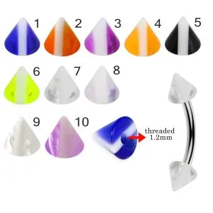 316L Surgical Steel Eyebrow Banana With White Stripe on Colorful UV Cones