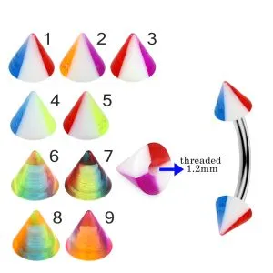 316L Surgical Steel Eyebrow Banana With Colorful UV Cones