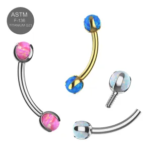 G23 Grade Titanium Eyebrow Banana  Ring with Opal Ball