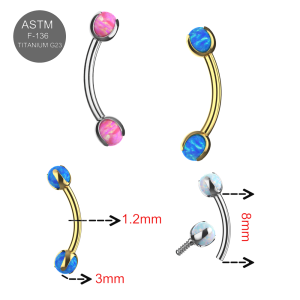 G23 Grade Titanium Eyebrow Banana  Ring with Opal Ball
