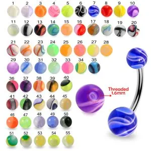 316L Surgical Steel Belly Banana Bar With White UV Balls