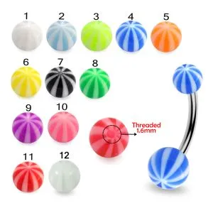 316L Surgical Steel Belly Banana Bar With Black And White UV Balls