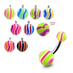 SS Belly Banana Ring With Multi Color UV Balls