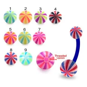 10mm UV Belly Banana Bar Ring Body Jewelry With Multi Lines Colorful UV Balls