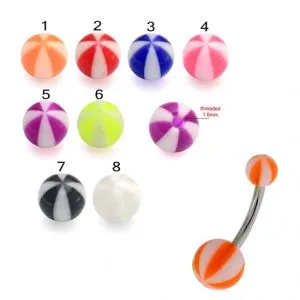 SS Belly Banana Bar With White And Orange UV Balls