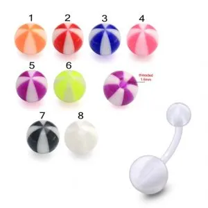 UV Belly Banana Bar Ring Body Jewelry With White UV Balls