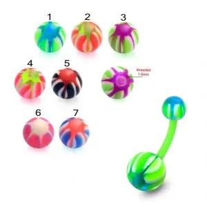 UV 10mm Banana Bar Belly Ring Body Jewelry With Mix Color UV Balls