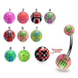 SS Navel Banana Bar With Mix Colorful UV Balls