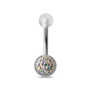 SS Belly Banana with multi Jeweled UV ball