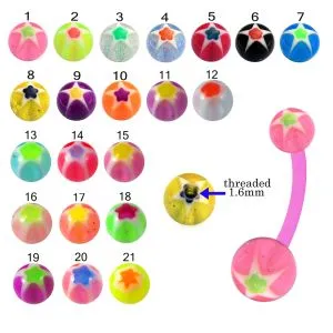 Bio Flexible Eyebrow Banana With Multi Color Star Design UV Ball