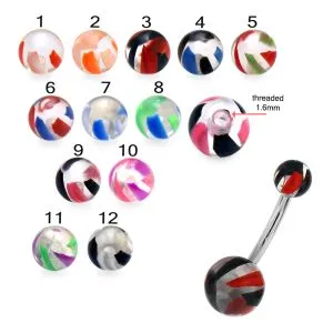 316L Surgical Steel Eyebrow Banana With UV Fancy Marble Balls